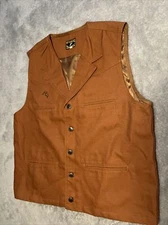 Wyoming Traders Vest Mens Large Canvas Snap Up Western Rodeo Rancher Brown