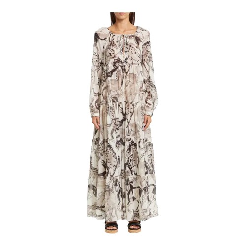 Stella McCartney Kayln Horse Printed Tiered Silk Maxi Dress Abstract Size L - 第 1/14 張圖片
