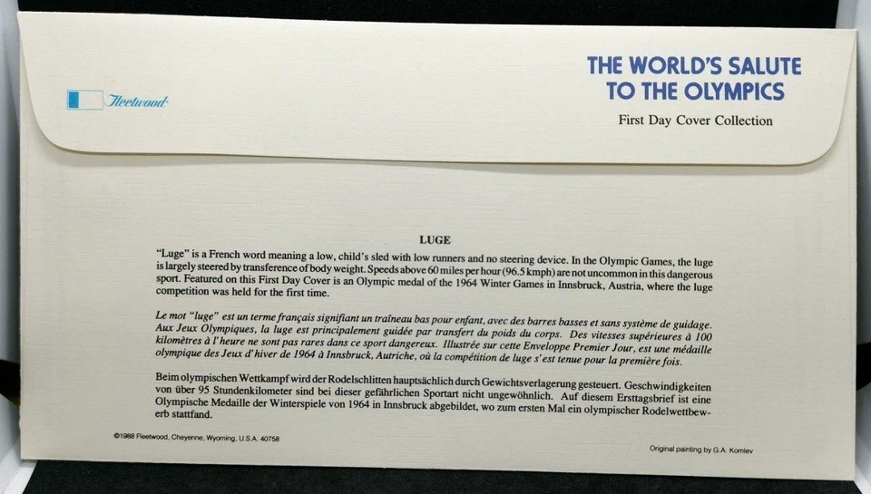 Winter Olympics Calgary Luge 1988 Bucuresti ROMANIA First Day of Issue (817D) - Image 3 of 3