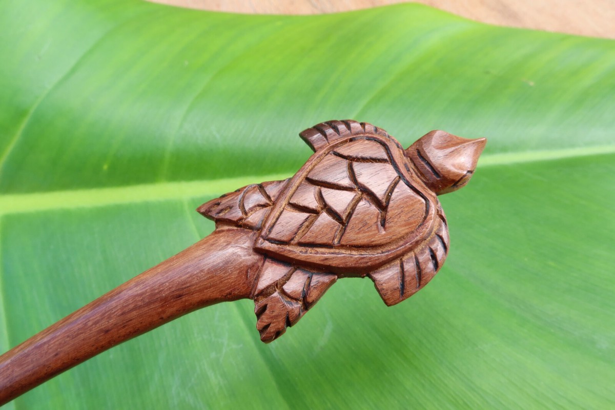 Carved SEA TURTLE wooden HAIR JEWELRY PICK STICK or SHAWL 