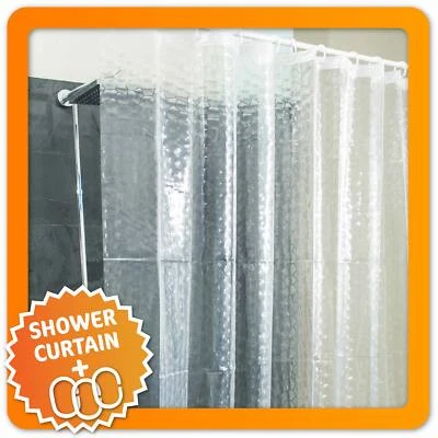 Duschvorhang Badewannenvorhang 3D Effekt Transparent Durchsichtig Weiß 180x180cm - Bild 1 von 4