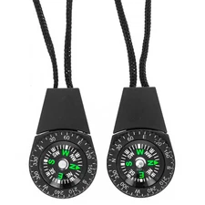 ASR Outdoor Black Zipper Pull Mini Pocket Compass Survival Gear, 2pk