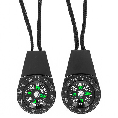 ASR Outdoor Black Zipper Pull Mini Pocket Compass Survival Gear, 2pk