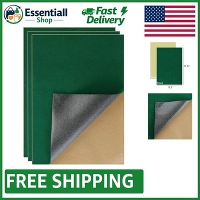 Eco-Friendly Self-Adhesive Felt Sheets, 3-Pack A4 Green Velvet for DIY Projects