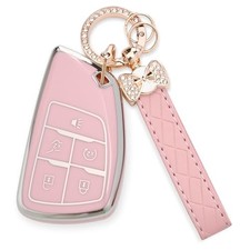 for Chevy Key Fob Cover - Soft TPU Protection Case with Keychain 5 Button Pink