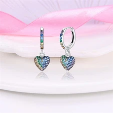 KUNSIR 925 Sterling Silver Heart CZ Mini Hoop Dangle Earrings Women Party Gift