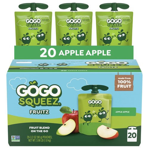 GoGo squeeZ No Sugar Added Applesauce Fruit Puree, Apple, 3.2 oz Pouches 20pk