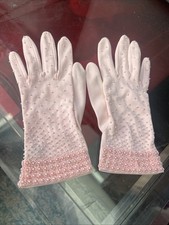 Vintage Gloves Womens Small Pink Beaded PearlDainty Fancy 1960s Fancy Detailed
