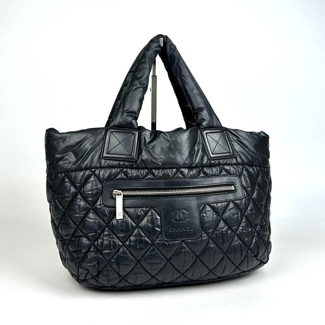 CHANEL Coco Cocoon Quilted Nylon Tote Bag Black with Coco Mark