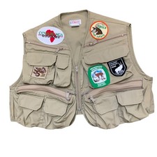 VTG Orvis Hunting Vest Khaki Safari Patches Multiple Pockets M Big Game Africa