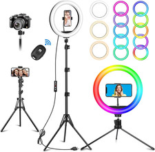 10.3" Selfie Ring Light with Stand and Phone Holder, Desk Tripod, 29 RGB Lightin