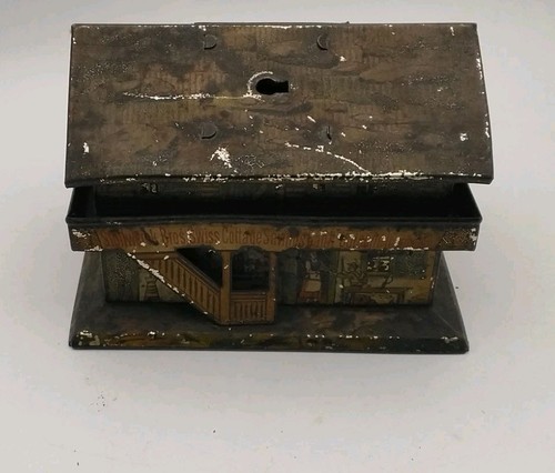 Antique german Stollwerck Chocolate advertising small house tin moneybox