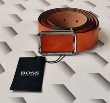 Hugo Boss Ereso Tan Leather Belt Size 36 Waist BNWT Polished Chrome Buckle New