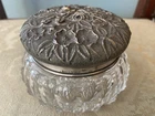 💐 SIGNED S Kirk & Son REPOUSSE Sterling Lid w/ T J Hawkes Cut Glass Powder Jar