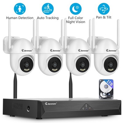 JENNOV 5MP WiFi IP Security Camera System 24 Recorder 360° PTZ CCTV 10CH NVR 1TB