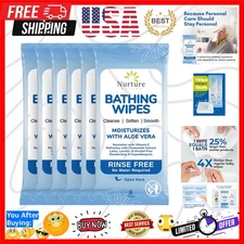 Rinse Free Bath Wipes for Adults | Aloe Enriched, 48 Count Disposable Cleanse