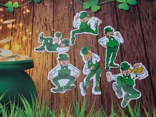 Vintage 6 St Patrick's Day Irish Leprechaun Lawn Yard Stakes corrugated plastic