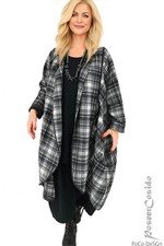 Poco LAGENLOOK Mantel in KARO L-XL-XXL 44 46 48 50 52 54 56 58 schwarz-weiß