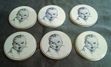 Vintage Lot Of 6 Gerber Baby Food white Metal Tin Jar Lid Covers 2 3/4 inches