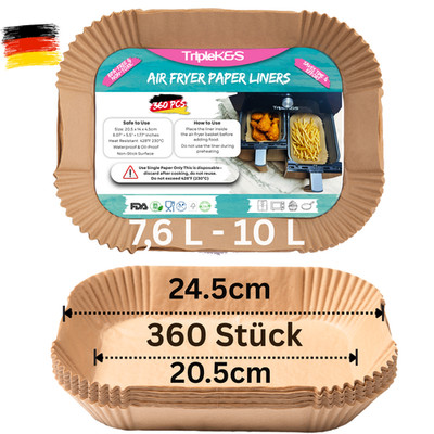Backpapier TRIPLE K&S Airfryer  ninja für Heißluftfritteuse 360 Pcs(20.5x14cm)