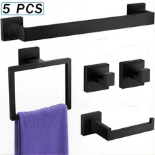 5 PCS Black Bathroom Accessories Set Wall Mounted Square Hardware Towel Bar Set