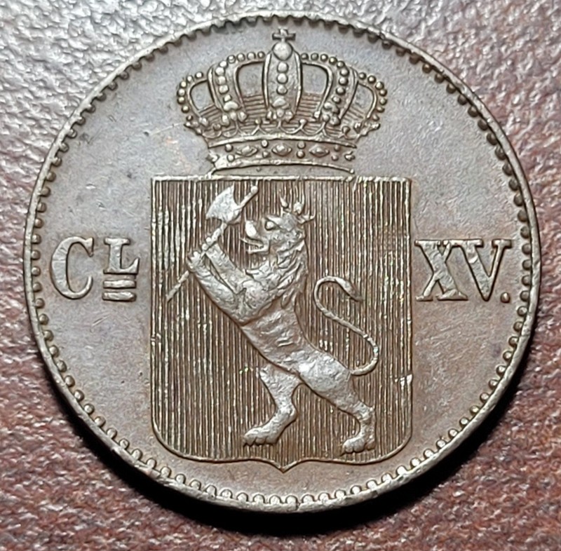 NORWAY 1867 1/2 Skilling KM# 329 AU nr UNC 19th Century Norwegian Coin