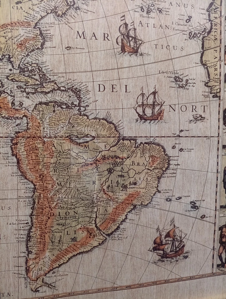 Vintage Map Golden Framed Guilielmo Blaeuw America Nova Tabula Map Reproduction  - Image 4 of 4