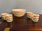 Vintage Punch Bowl Set Hazel Atlas Milk Glass Jingle Bell Bowl & 4 Mugs