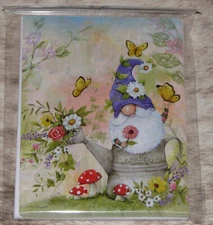 LEANIN TREE "Gnome Sits in WaterCan"~Pack of 8 Notecards #35660~Color Interiors