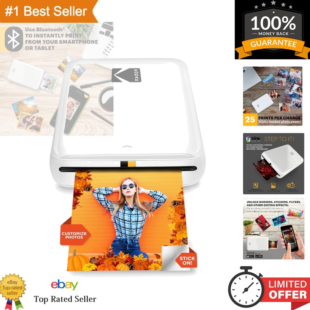 Wireless 2x3 Sticky-Back Photo Printer with Fun App Editing Features