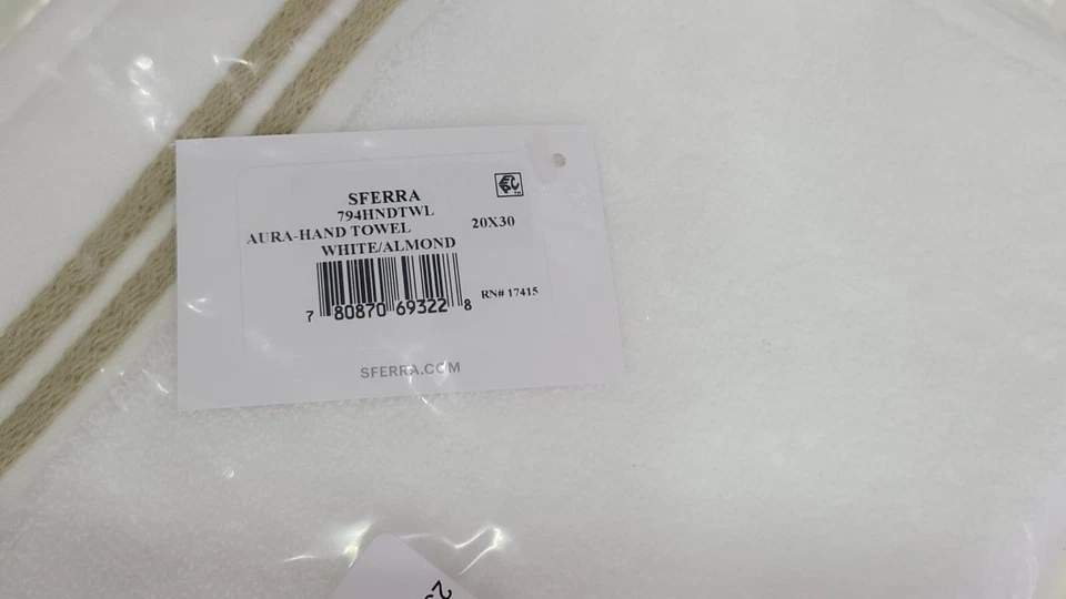Полотенце для рук Sferra Aura белое/миндальное - Изображение 4 из 4
