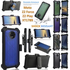 Moto Z2 Force/Play/XT1789 Shockproof Belt Clip Holster Kickstand Hard Cover Case