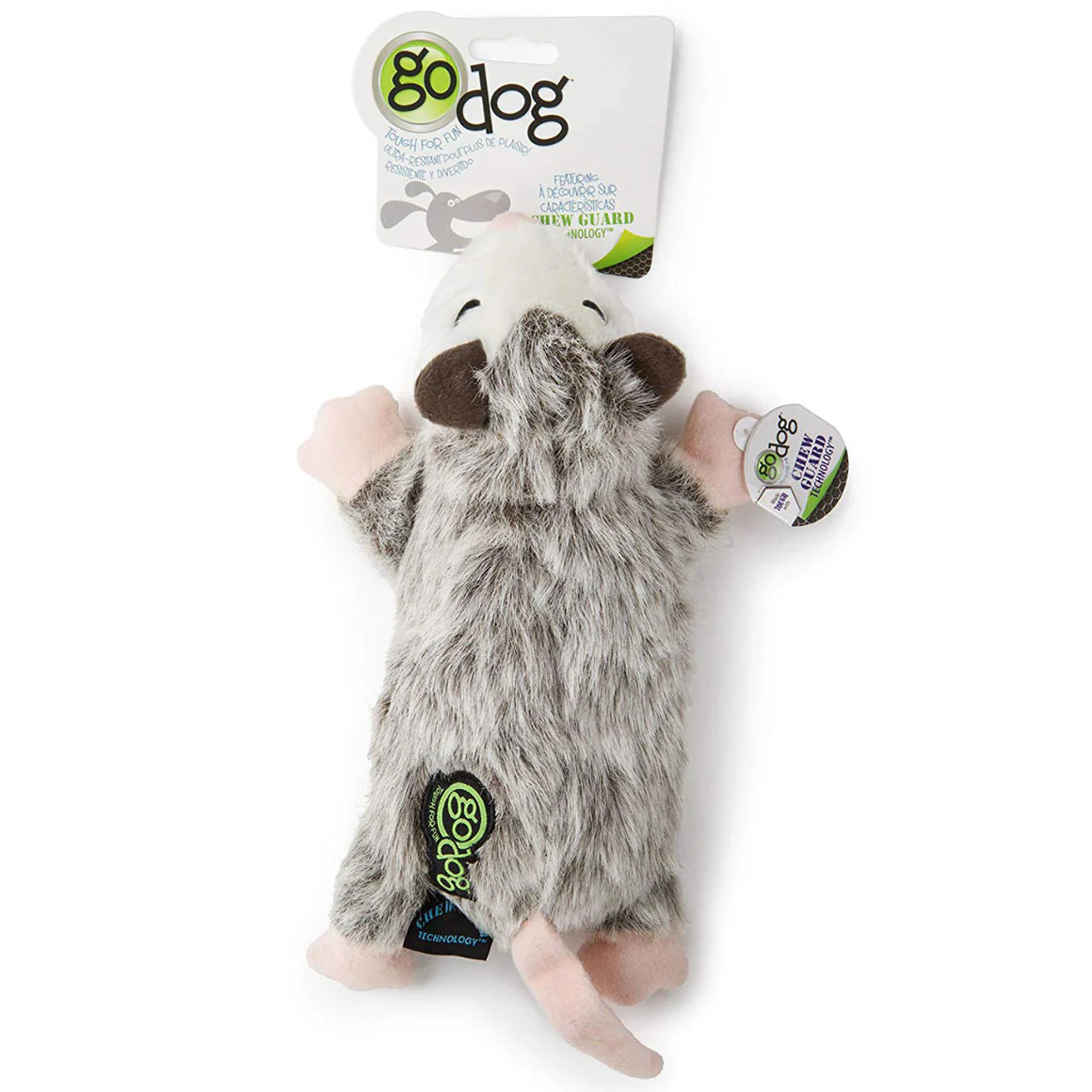 GoDog Flatz Opossum Squeaky Dog Toy Large