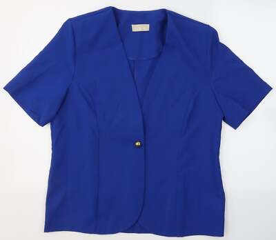 Daxon Damen Blau Sakko Blazer Größe 14 Schnalle Kurzarm Blazer