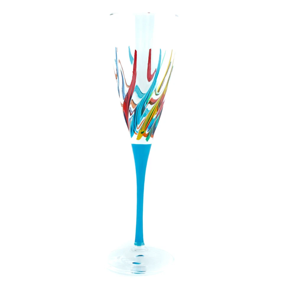 Set of Six 6 Murano Champagne Wine Glass Hand Painted Multi Mixed Stems - Image 3 of 4