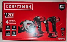 Craftsman CMCK401D2 V20 Li-Ion 4 Tool Combo Kit + (2) 2.0 AH Battery Cordless 