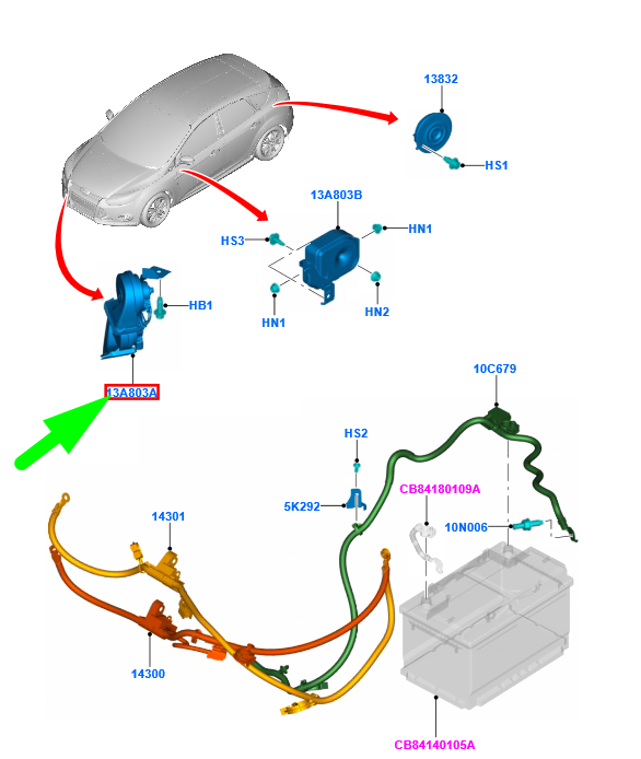 FORD FOCUS C346 MK3 Horn Signal Assy 1806687 BM5T-13A803-AC FORD FOCUS C346 MK3 Horn Signal Assy 1806687 BM5T-13A803-AC