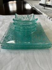 Suno Turquoise Speckled Glass Appetizer Plate w/Dip Condiment Bowl – Set of 4