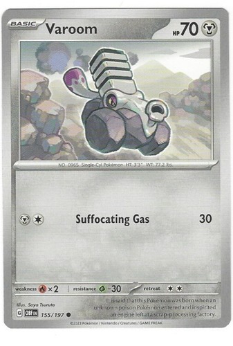 varoom pokemon card value - 043/064 - Shrouded Fable 064/091 / Common Card Type / HP / Stage Varoom Obsidian Flames Pokemon Card