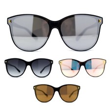 Womens Stylish Inset Shield Lens Horn Rim Retro Plastic Sunglasses