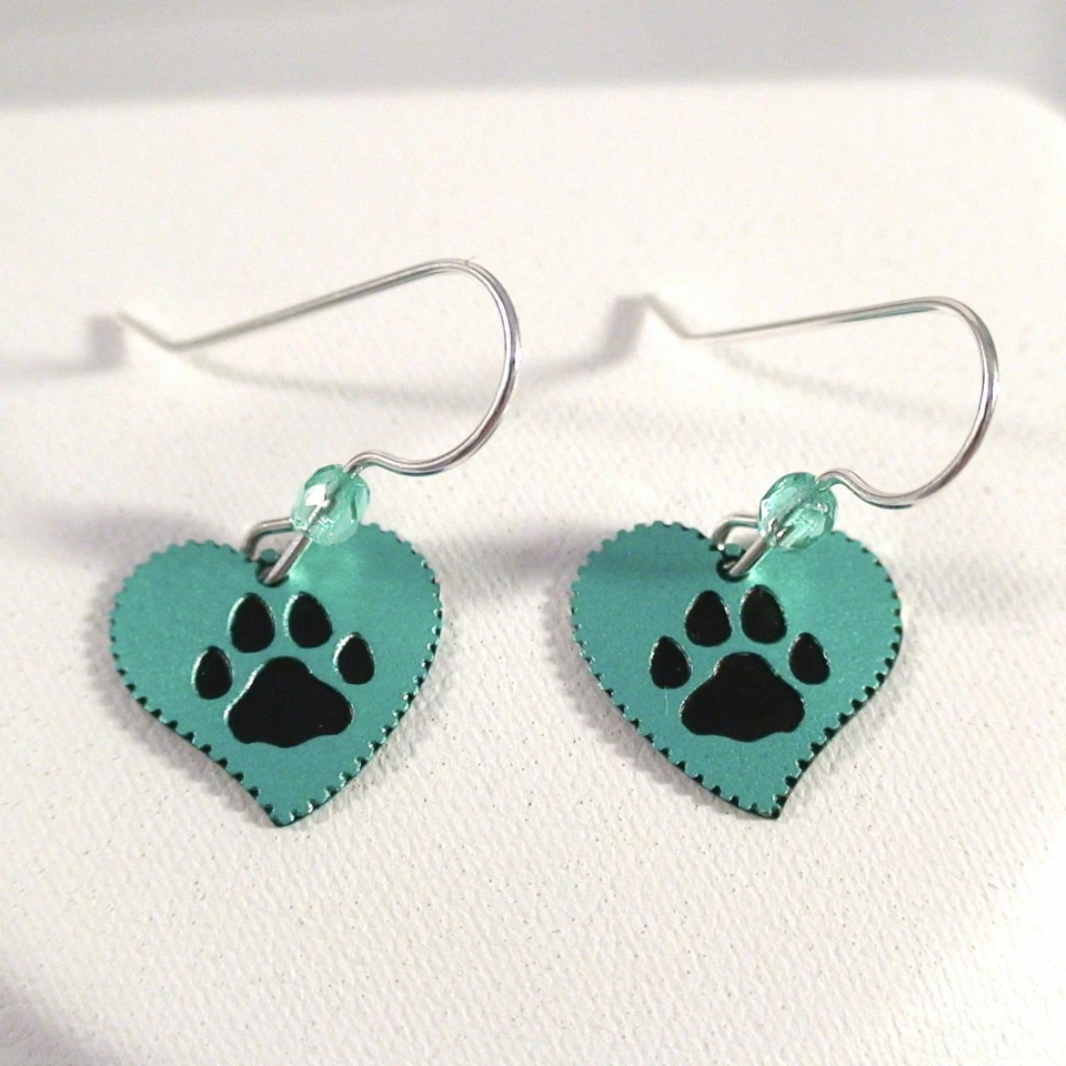 Pendientes Estampado Pata - Pendientes Plata de Ley 925 - Mascota Gato Perro Oso Corazón Foto 3 de 3