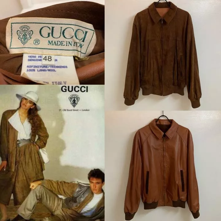 OLD GUCCI 80s vintage ITALY Reversible suede Leather Blouson size:48