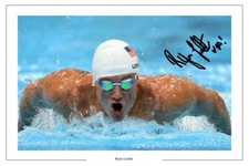 RYAN LOCHTE SIGNED PHOTO PRINT AUTOGRAPH SWIMMING OLYMPICS