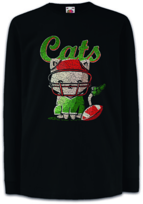 Cats Football Kids Long Sleeve T-Shirt Cat Love Addiction Helmet Fun Player