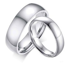 Coppia Fedine Fidanzamento Uomo Donna Unisex Fascia 6 mm 4 mm Acciaio Inox Fedi