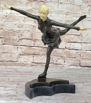 11.5''x12'' Bronze Sculpture Signed German Preiss Ice Skater Sport Arena Decorativ