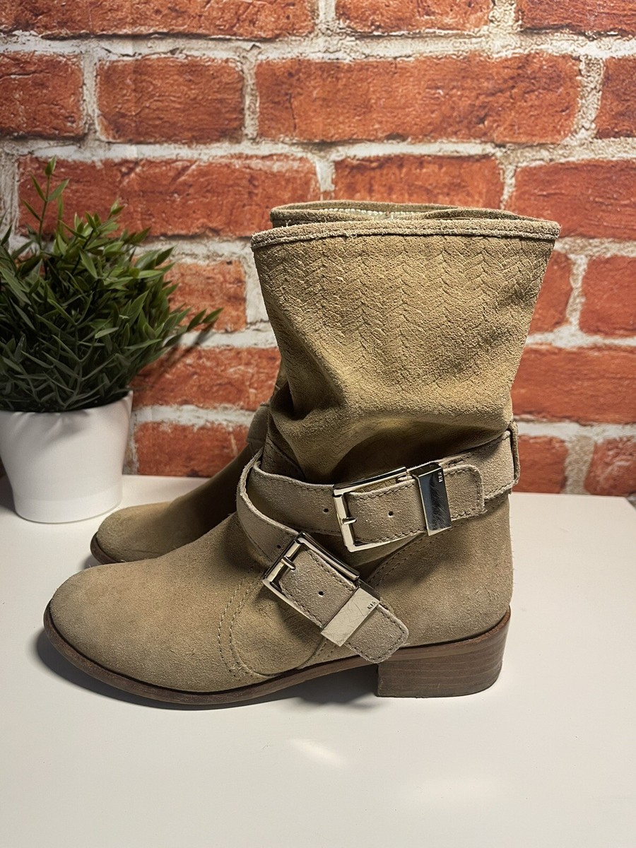Karen Millen Tan Suede Ankle Buckle Side Zip Boots UK EU36