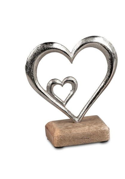 510686 Herz Auf Sockel 14X12Cm Aus Silbernem Aluminium Mit Mangoholz Kombiniert-image