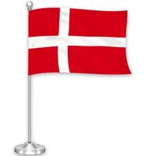 G128 Denmark Danish Deluxe Desk Flag Set 8.5x5.5 In Printed 300D Polyester