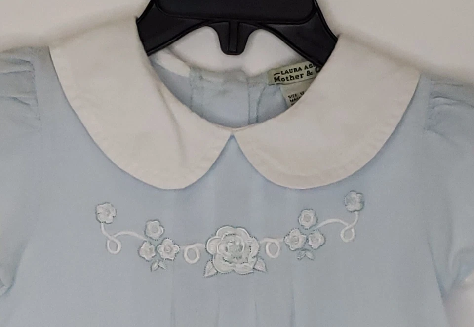 Laura Ashley 复活节母亲和孩子婴儿连衫裤 3 米 Peter Pan 领泡泡蓝色 — 第 2/4 张图片